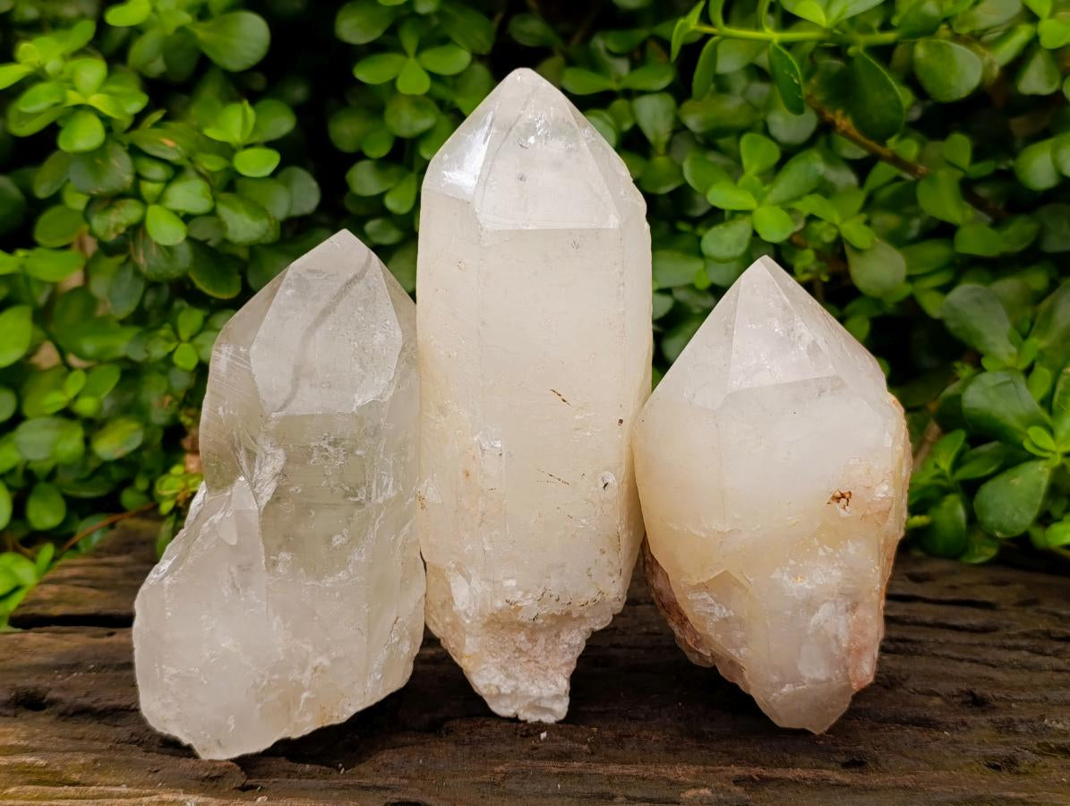 Polished Clear Cascading Quartz Crystals x 3 From Madagascar
