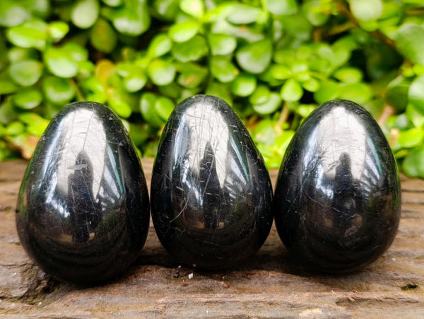 Polished Black Tourmaline Gemstone Eggs x 12 From Madagascar