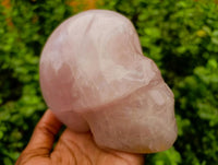 Hand Made Gemmy Rose Quartz Skull Carvings x 2 From Madagascar