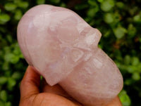 Hand Made Gemmy Rose Quartz Skull Carvings x 2 From Madagascar
