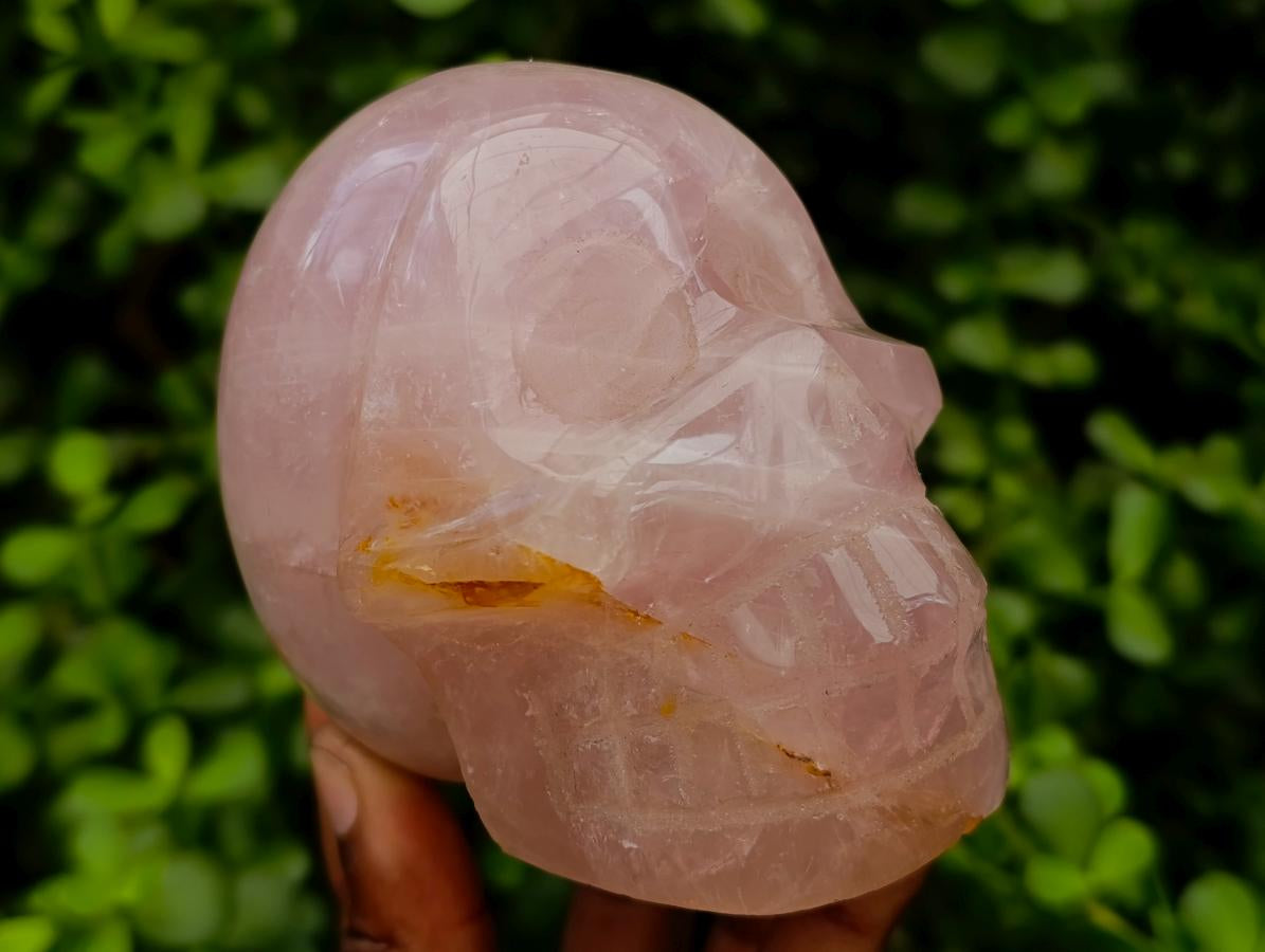 Hand Made Gemmy Rose Quartz Skull Carvings x 2 From Madagascar
