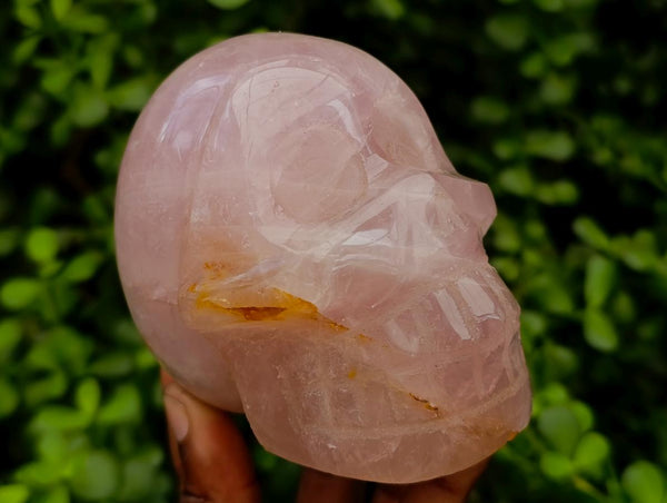 Hand Made Gemmy Rose Quartz Skull Carvings x 2 From Madagascar