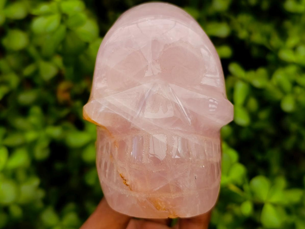 Hand Made Gemmy Rose Quartz Skull Carvings x 2 From Madagascar