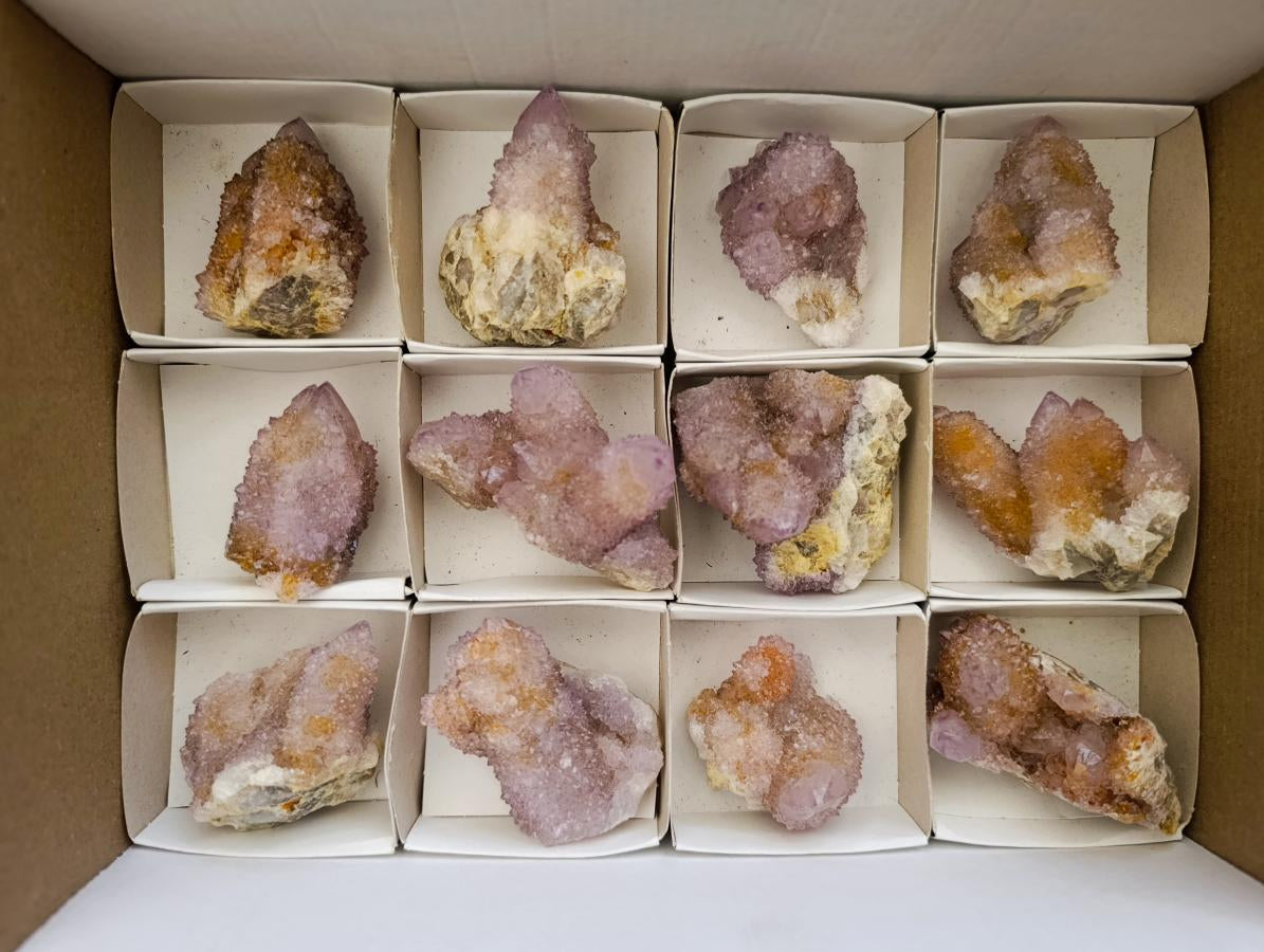 Natural Amethyst and Ametrine Spirit Clusters x 12 From Boekenhouthoek, South Africa