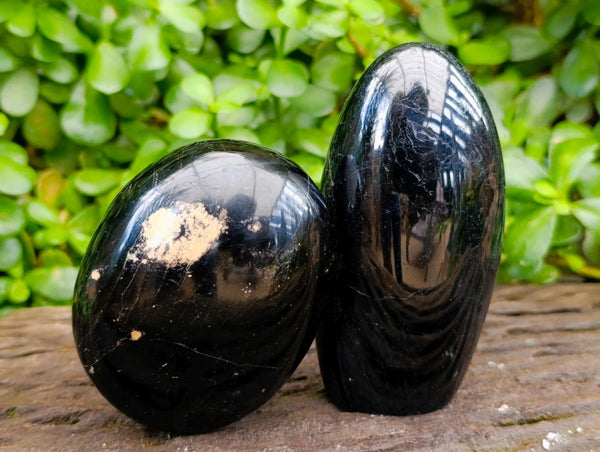 Polished Black Tourmalines with Mixed Formations x 4 From Madagascar
