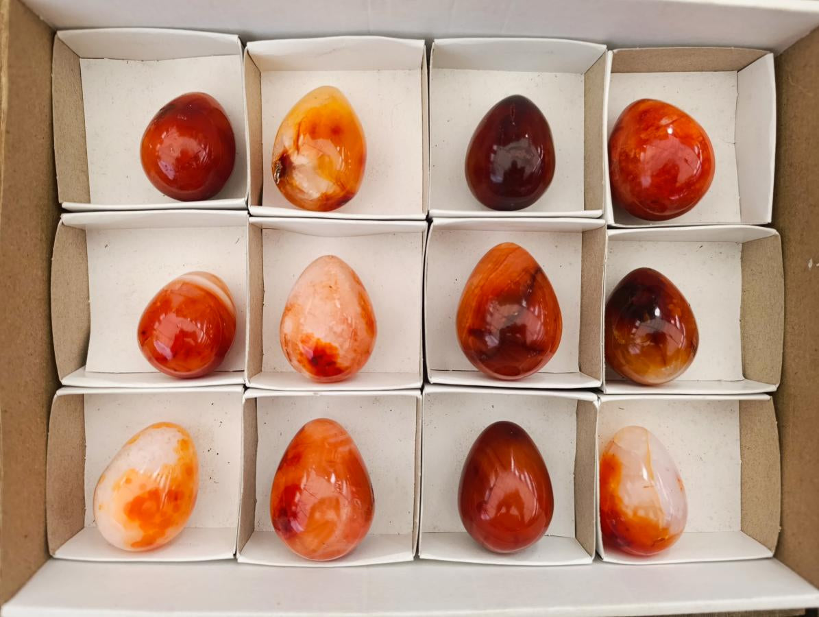 Polished Carnelian Agate Gemstone Eggs x 12 From Madagascar