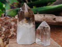 Polished Wispy Smokey Window Quartz Crystals x 6 From Anzojorabe, Madagascar