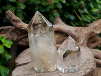 Polished Wispy Smokey Window Quartz Crystals x 6 From Anzojorabe, Madagascar