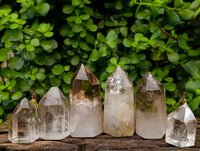 Polished Wispy Smokey Window Quartz Crystals x 6 From Anzojorabe, Madagascar