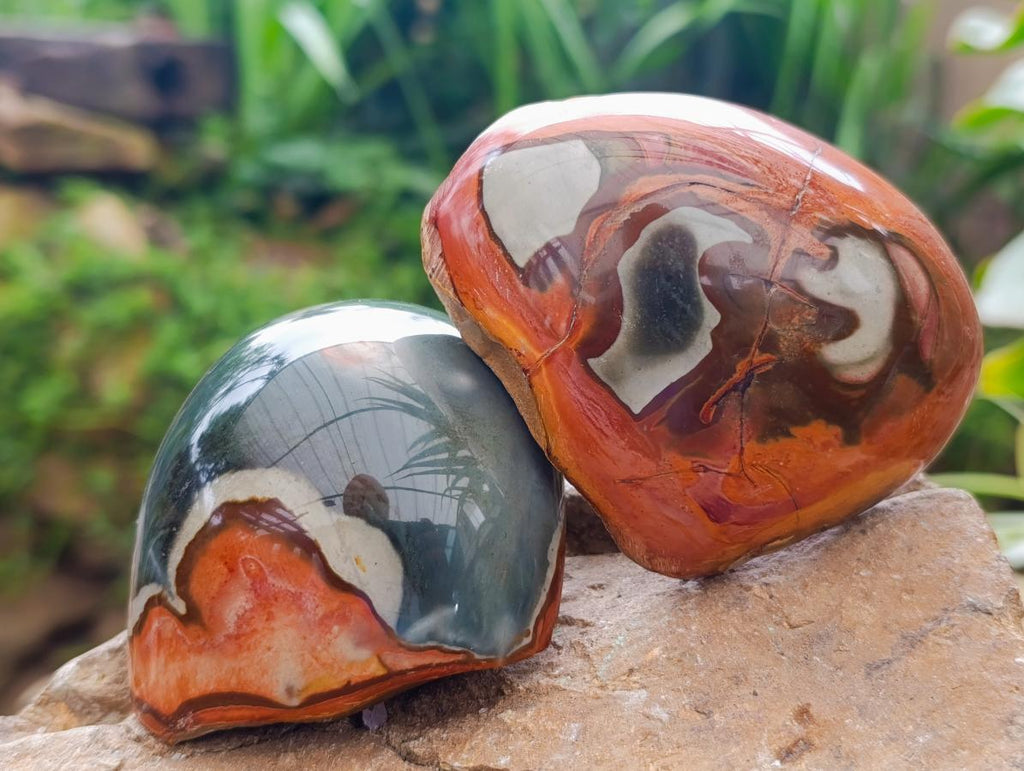 Polished On One Side Polychrome Jasper Nodules x 6 From NW Coast, Madagascar