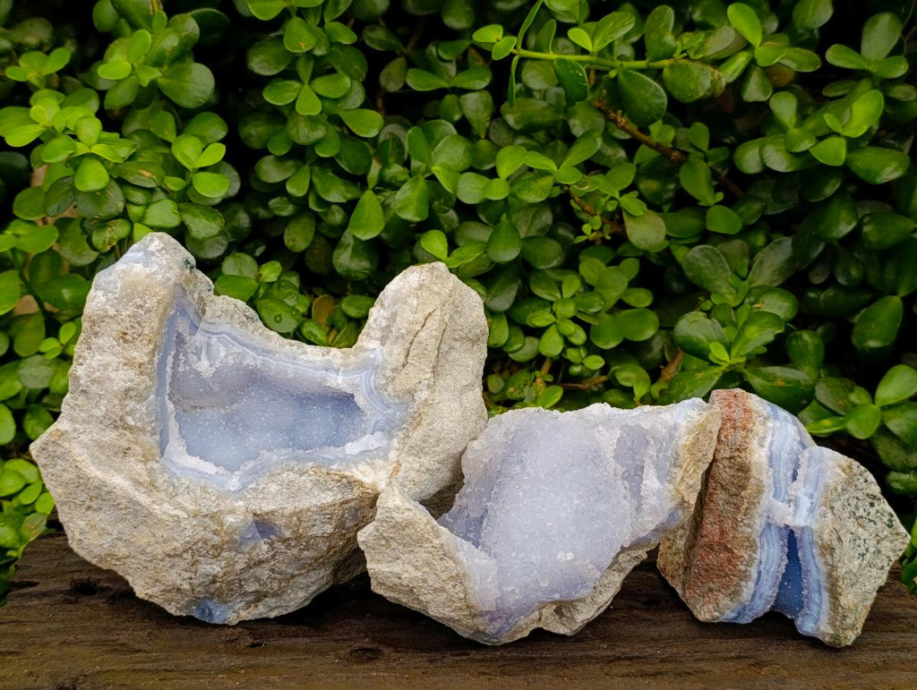 Natural Blue Lace Agate Geode Specimens x 3 From Nsanje, Malawi