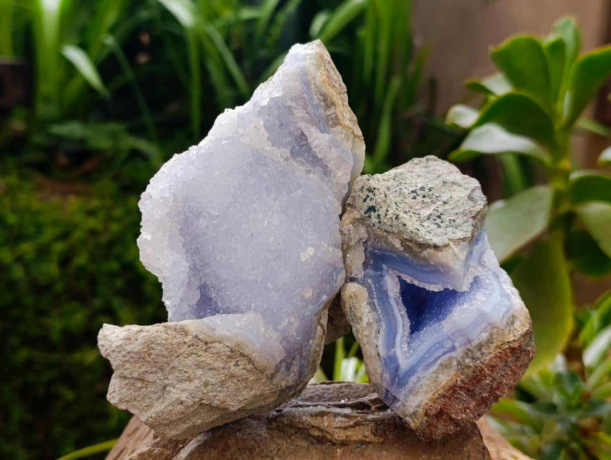 Natural Blue Lace Agate Geode Specimens x 3 From Nsanje, Malawi