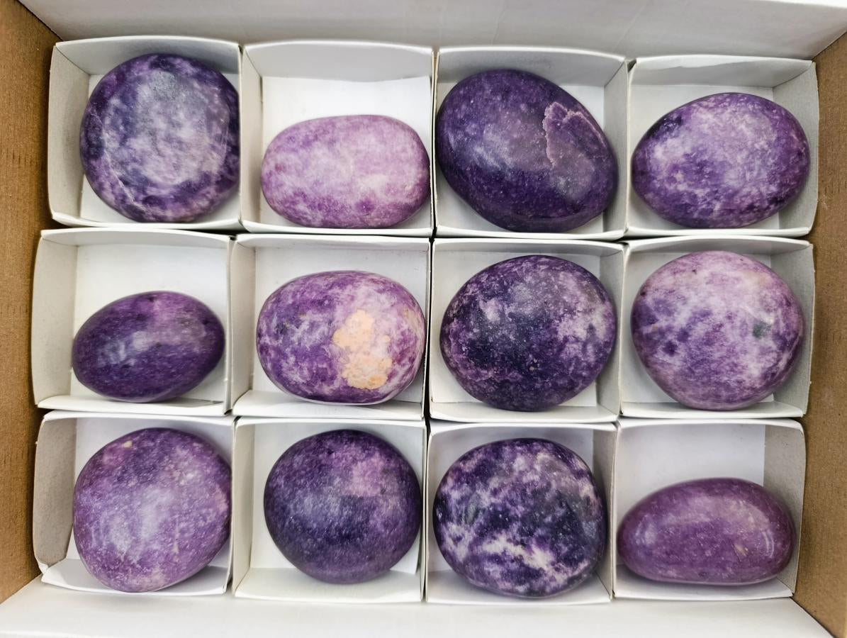 Polished Lepidolite Galets x 12 From Zimbabwe