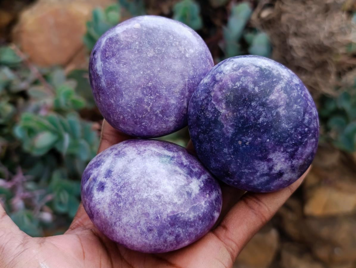 Polished Lepidolite Galets x 12 From Zimbabwe