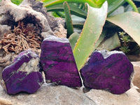 Polished On One Side Metallic Purpurite Pieces x 3 From Namibia