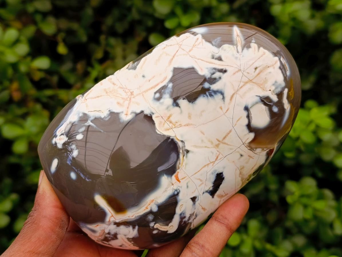 Polished Snow Orca Agate Standing Free Forms x 2 From West Coast, Madagascar
