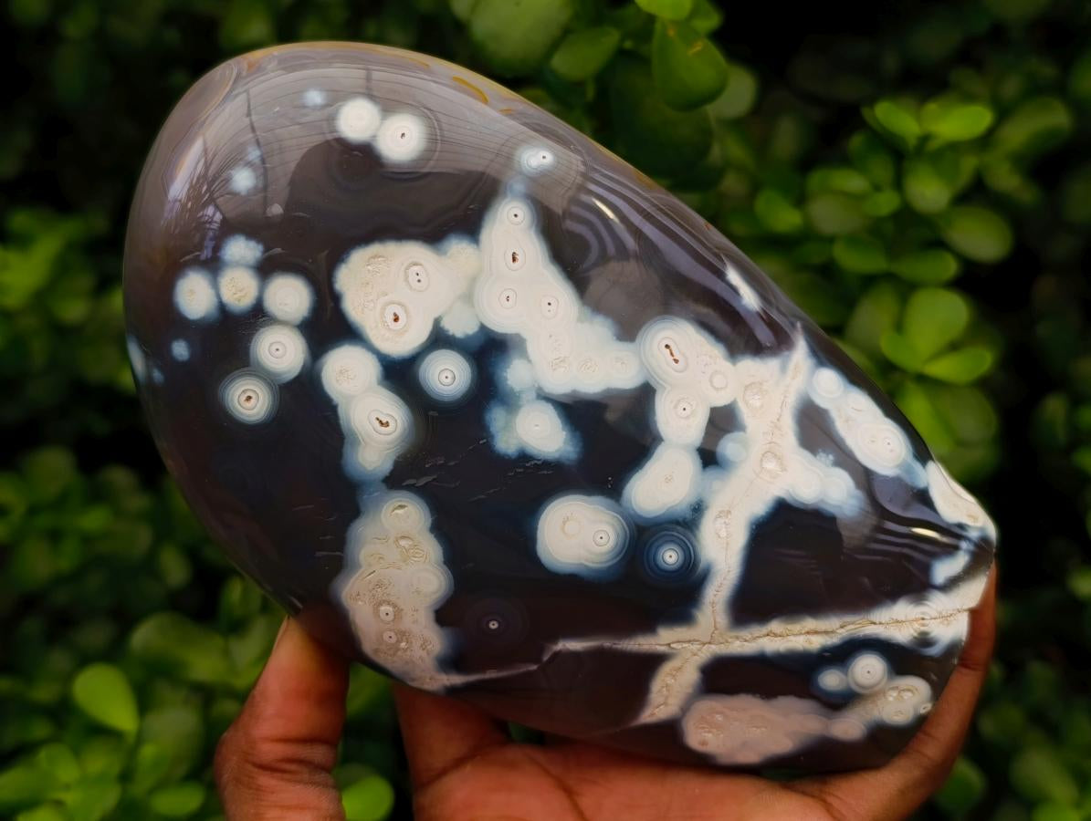 Polished Snow Orca Agate Standing Free Forms x 2 From West Coast, Madagascar