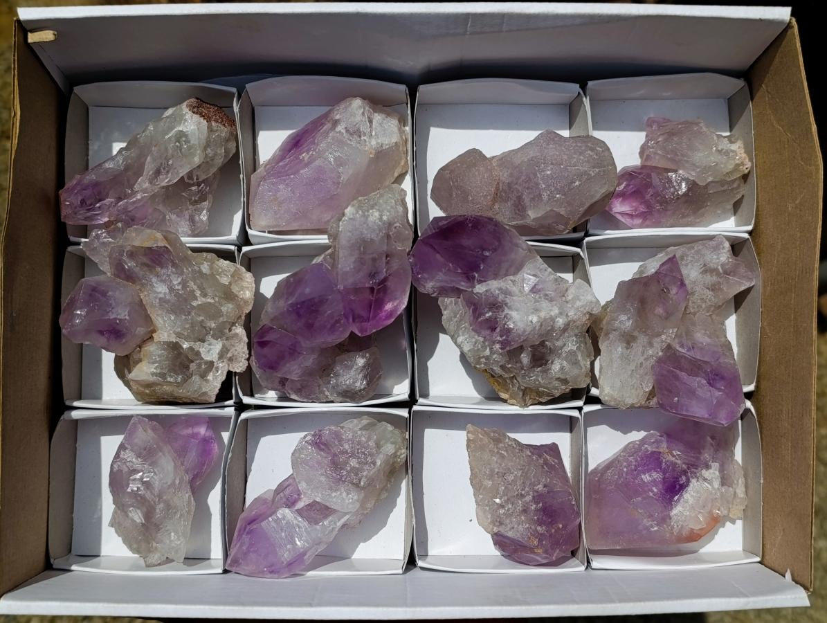 Natural Jacaranda Amethyst Crystals and Clusters x 12 From Mumbwa, Zambia