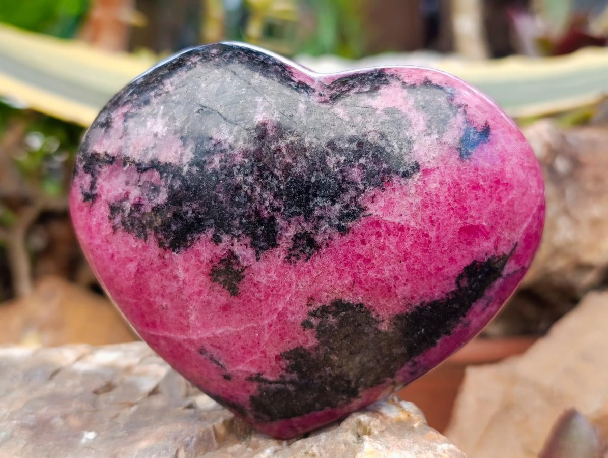 Polished Rhodonite Hearts x 2 From Ambindavato, Madagascar - Toprock Gemstones and Minerals 
