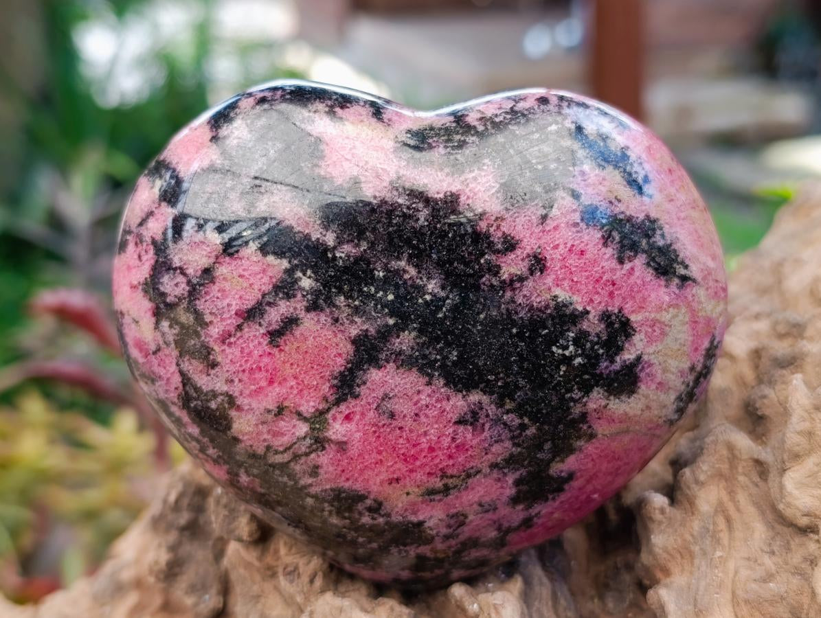 Polished Rhodonite Hearts x 2 From Ambindavato, Madagascar - Toprock Gemstones and Minerals 