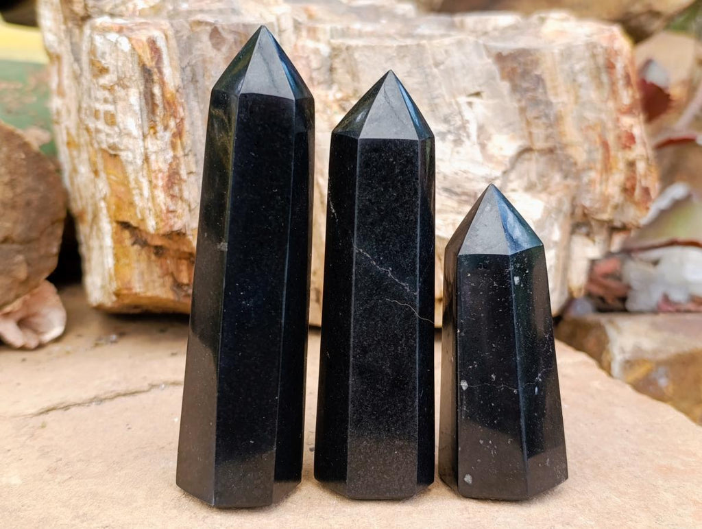 Polished Black Basalt Display Crystals x 12 From Madagascar