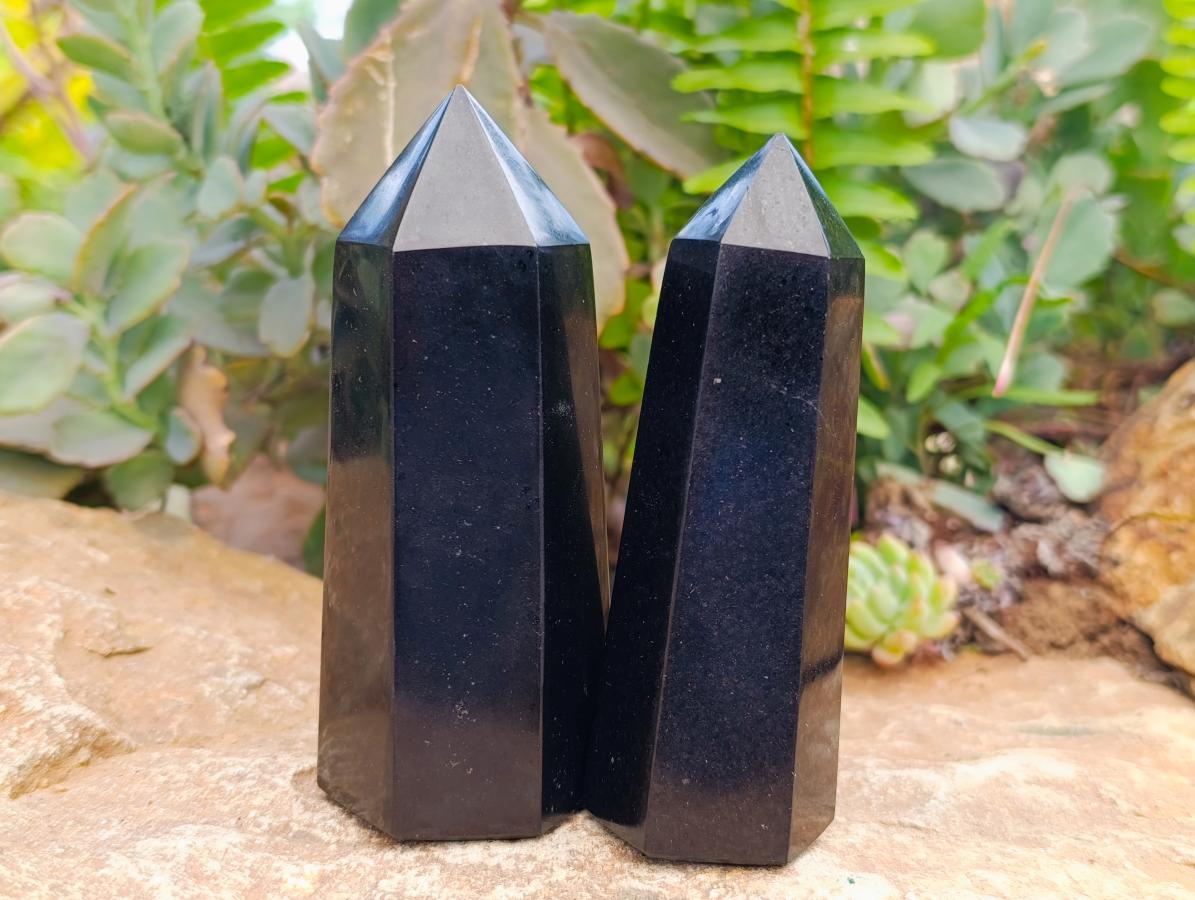 Polished Black Basalt Display Crystals x 12 From Madagascar