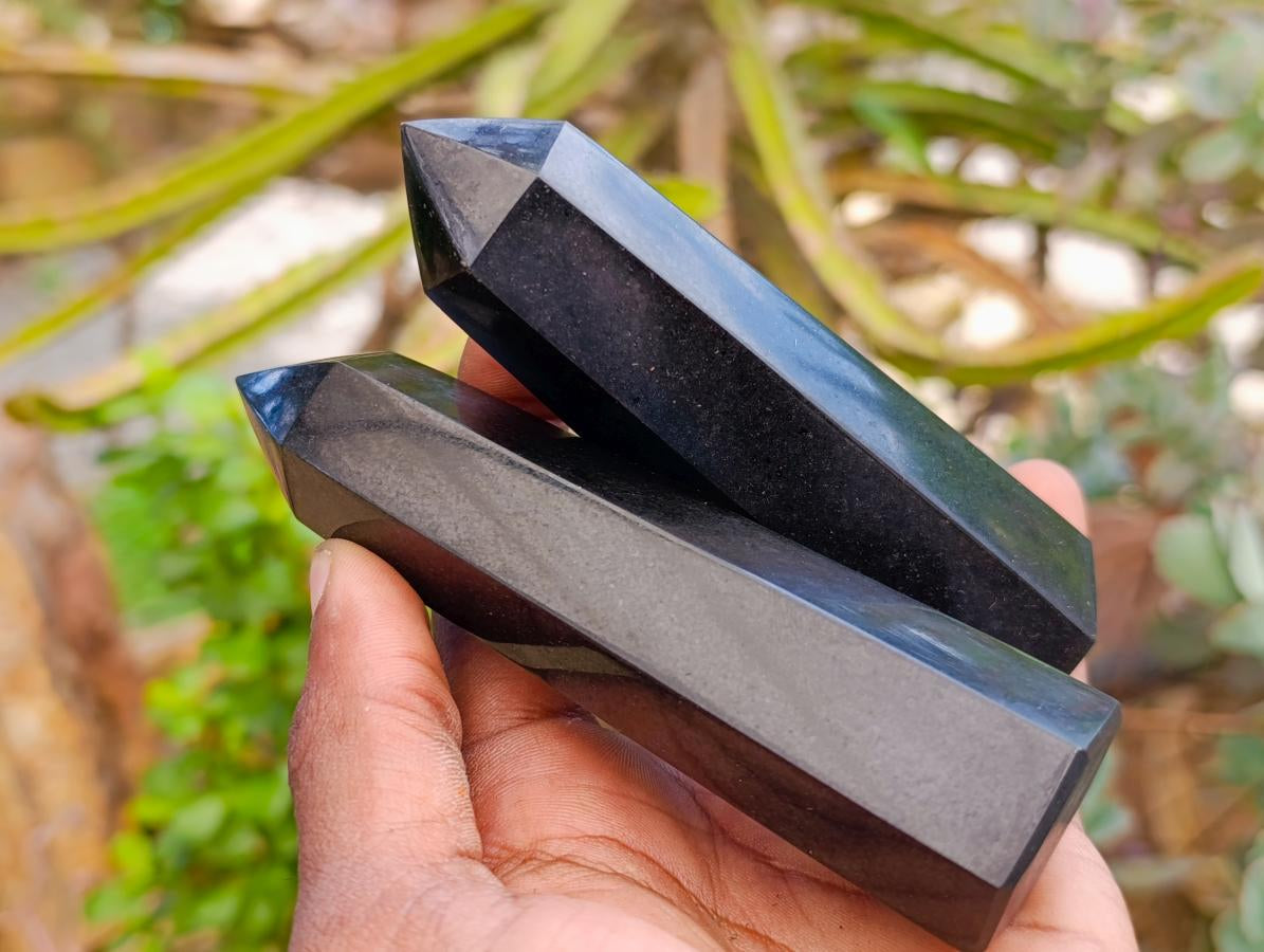 Polished Black Basalt Display Crystals x 12 From Madagascar