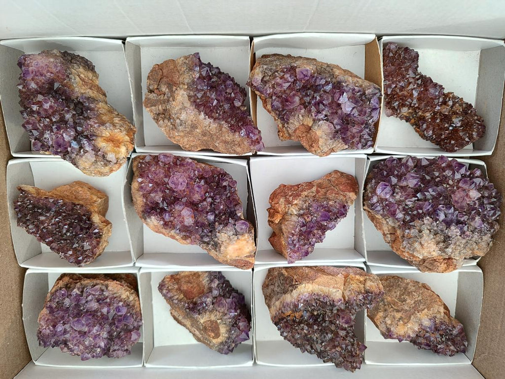Natural Dark Purple Amethyst Quartz Crystal Plates x 12 From Boekenhouthoek, South Africa
