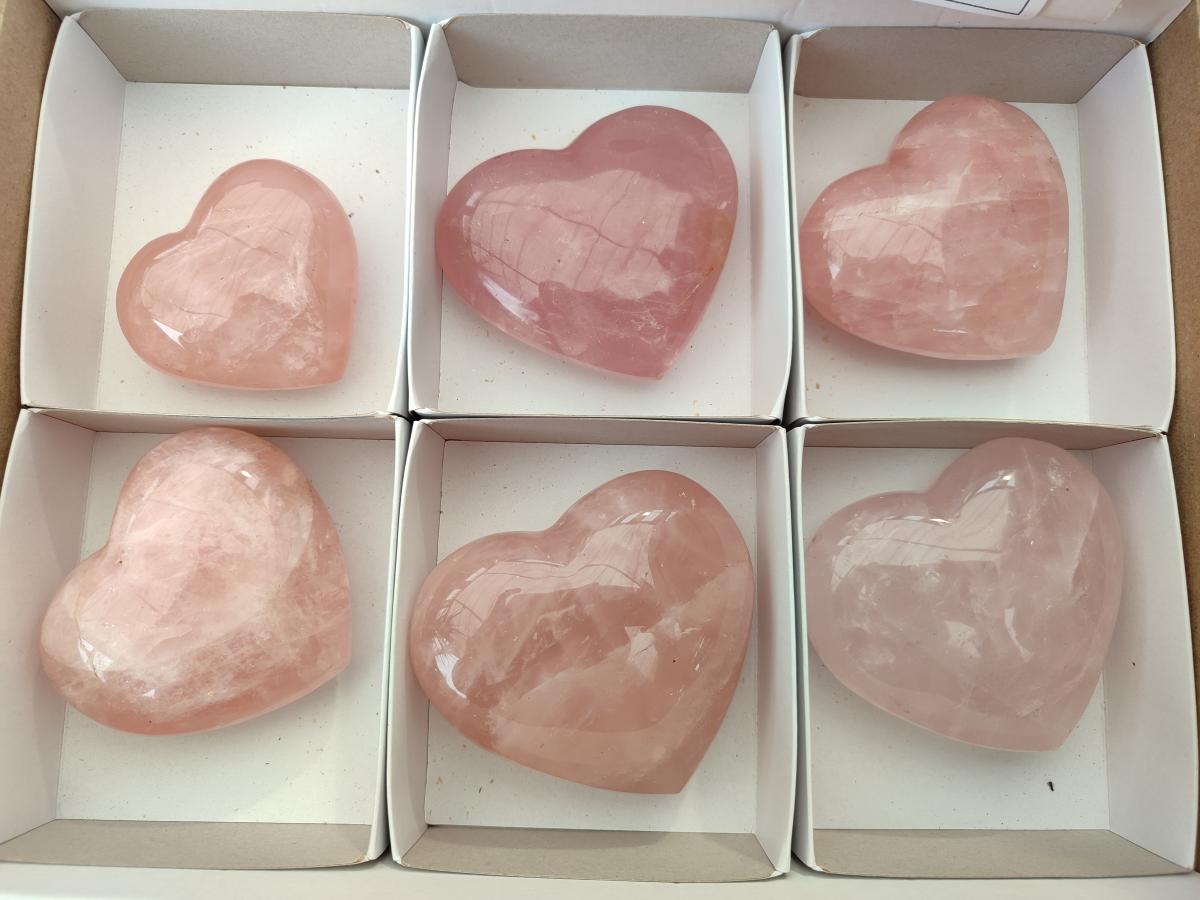 Polished Star Rose Quartz Hearts x 6 From Madagascar