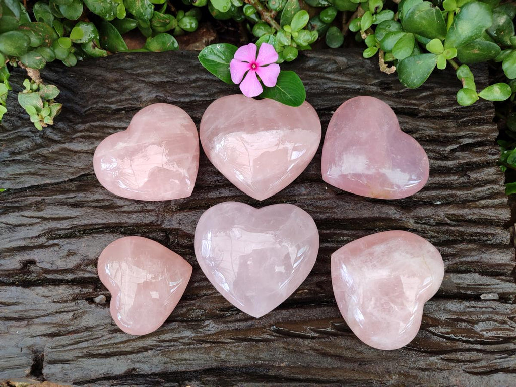 Polished Star Rose Quartz Hearts x 6 From Madagascar