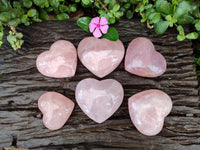 Polished Star Rose Quartz Hearts x 6 From Madagascar
