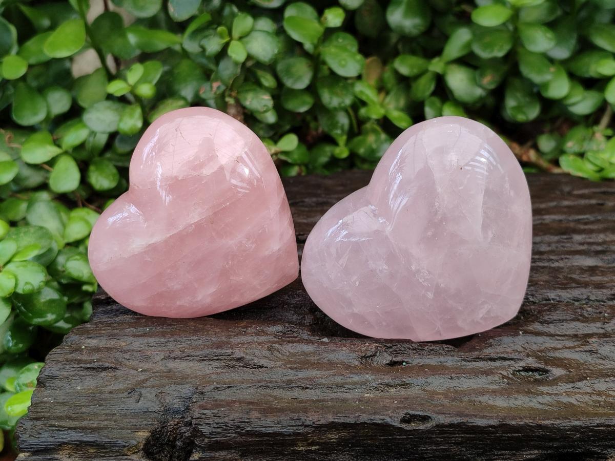 Polished Star Rose Quartz Hearts x 6 From Madagascar