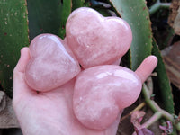 Polished Star Rose Quartz Hearts x 6 From Madagascar