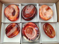 Polished Small Carnelian Agate Gemstone Bowls x 6 From Madagascar
