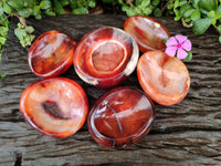Polished Small Carnelian Agate Gemstone Bowls x 6 From Madagascar