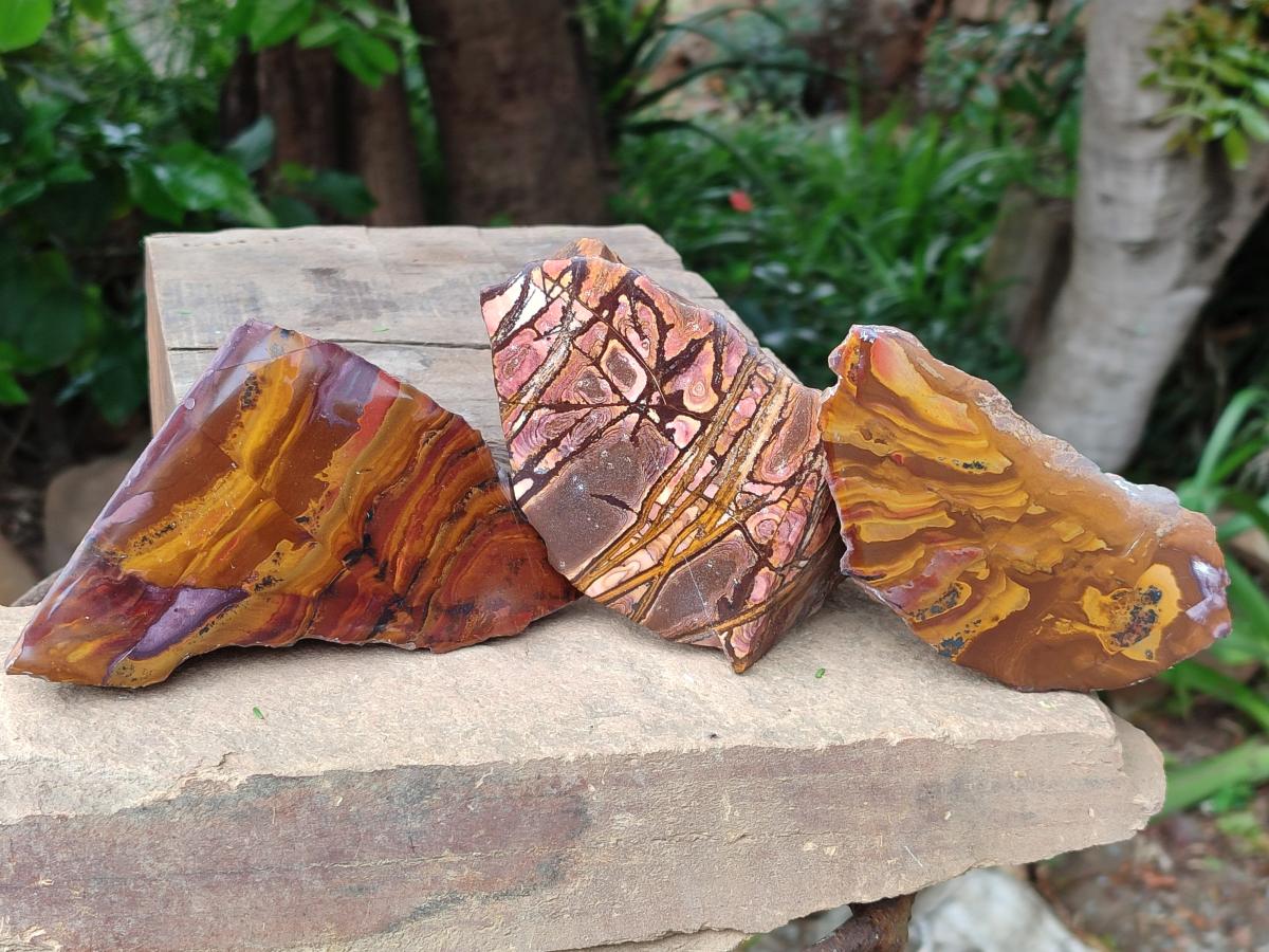 Polished On One Side Nguni and Jupiter Jasper x 3 From Northern Cape, South Africa
