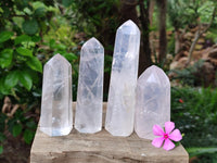 Polished Pearl Girasol and Girasol Quartz Crystals x 4 From Ambatondrazaka, Madagascar