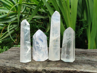 Polished Pearl Girasol and Girasol Quartz Crystals x 4 From Ambatondrazaka, Madagascar