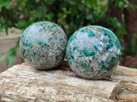 Polished Emerald Mica 'Mutokolite' Standing Free Forms x 2 From Mutoko, Zimbabwe