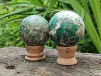 Polished Emerald Mica 'Mutokolite' Standing Free Forms x 2 From Mutoko, Zimbabwe