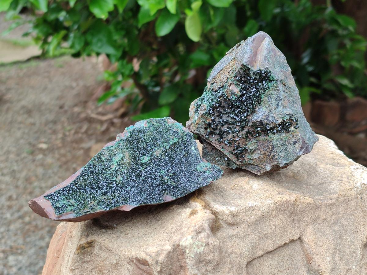 Natural Libethenite Crystals On Dolomite Matrix Specimens x 3 From Shituru, Congo