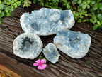 Natural Blue Celestite Geode Specimens x 4 From Sakoany, Madagascar - Toprock Gemstones and Minerals 
