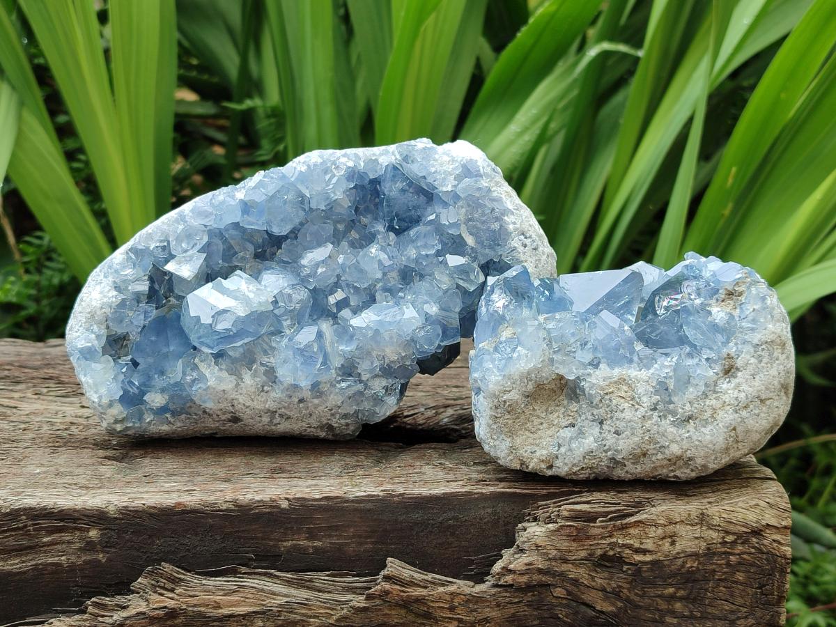 Natural Blue Celestite Geode Specimens x 4 From Sakoany, Madagascar