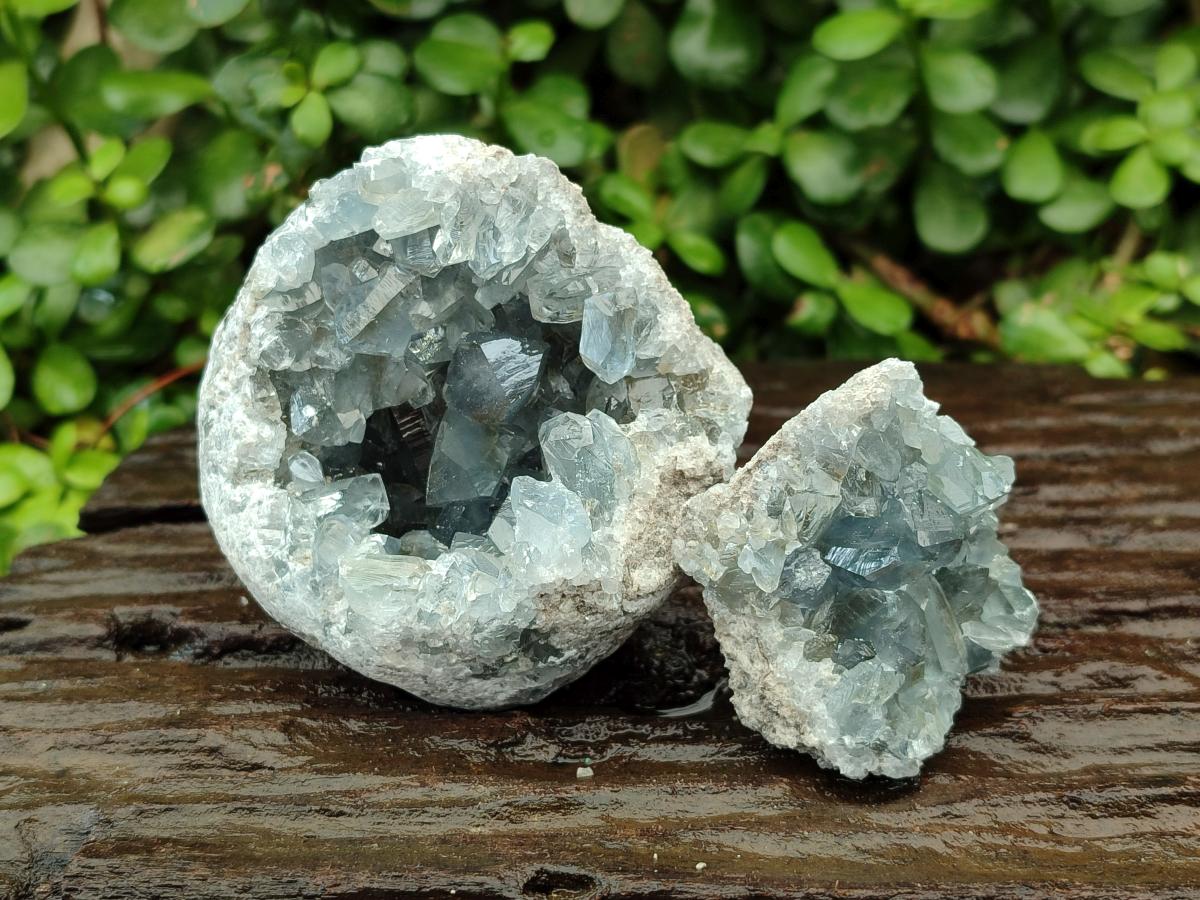 Natural Blue Celestite Geode Specimens x 4 From Sakoany, Madagascar - Toprock Gemstones and Minerals 