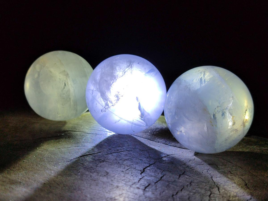Polished Pearl Girasol Quartz Spheres x 6 From Ambatondrazaka, Madagascar