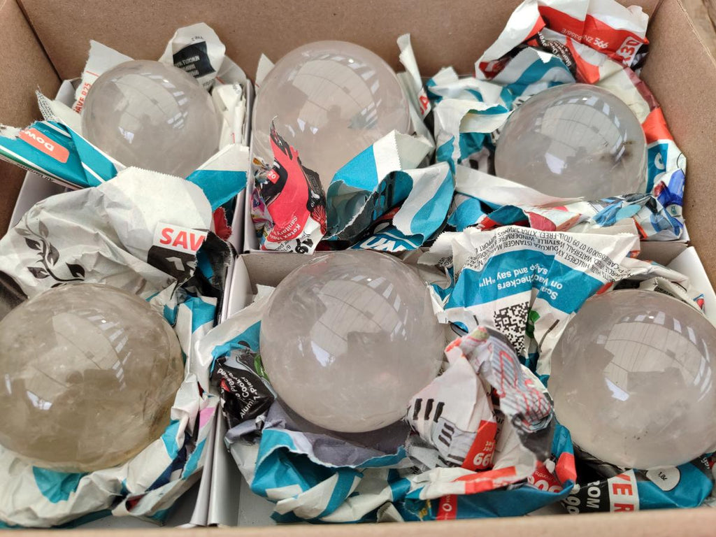 Polished Pearl Girasol Quartz Spheres x 6 From Ambatondrazaka, Madagascar