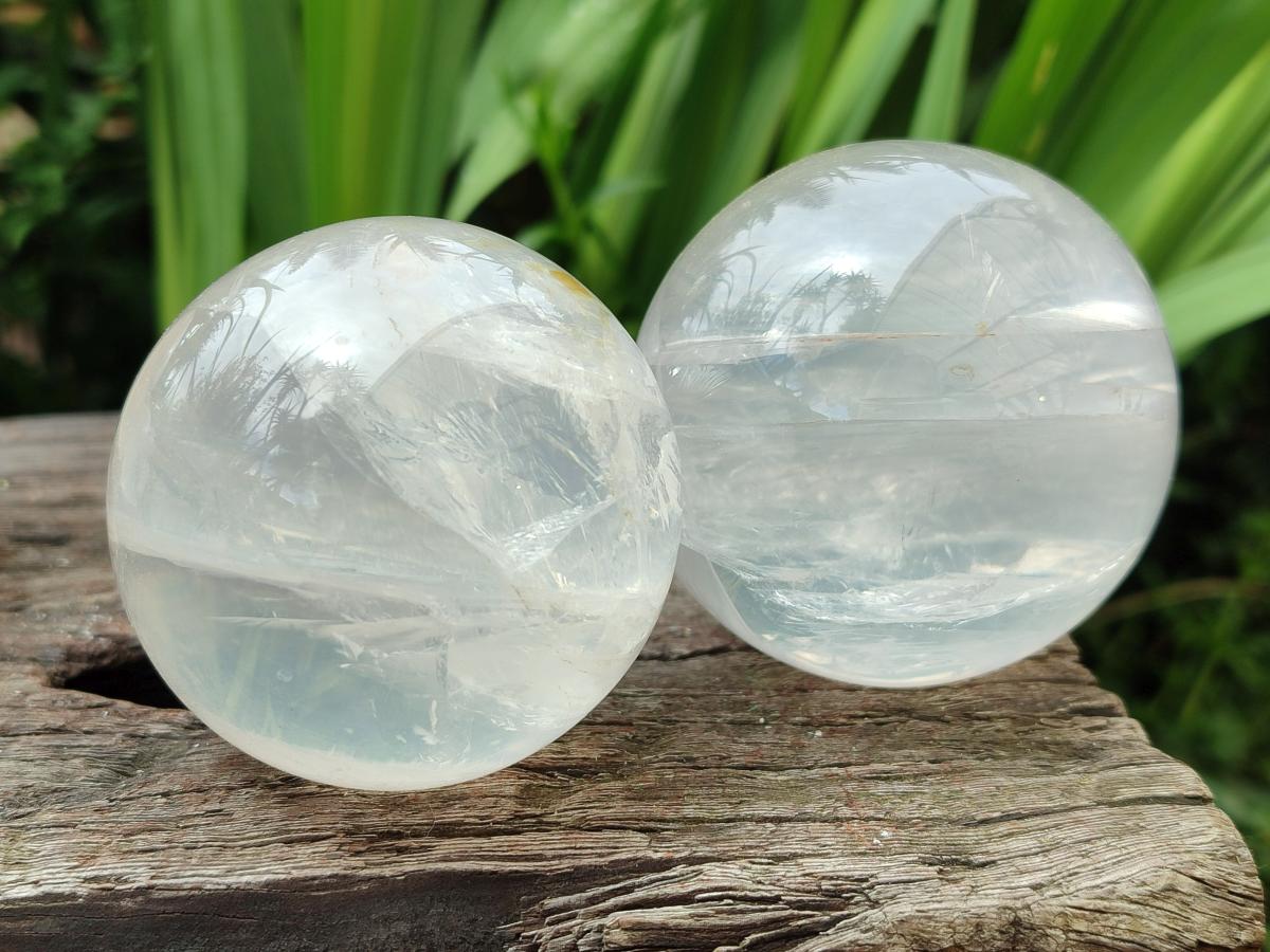 Polished Pearl Girasol Quartz Spheres x 6 From Ambatondrazaka, Madagascar