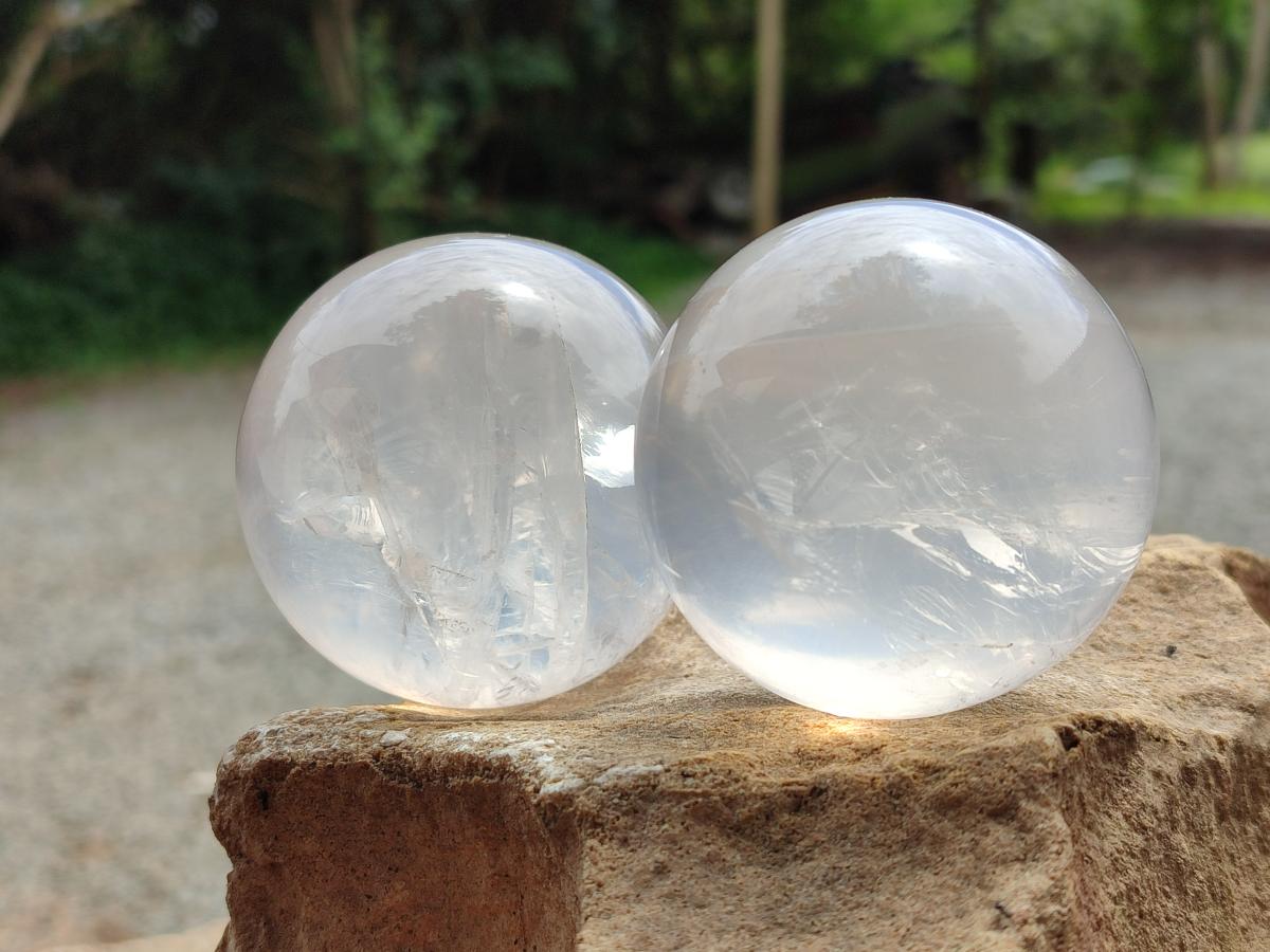 Polished Pearl Girasol Quartz Spheres x 6 From Ambatondrazaka, Madagascar