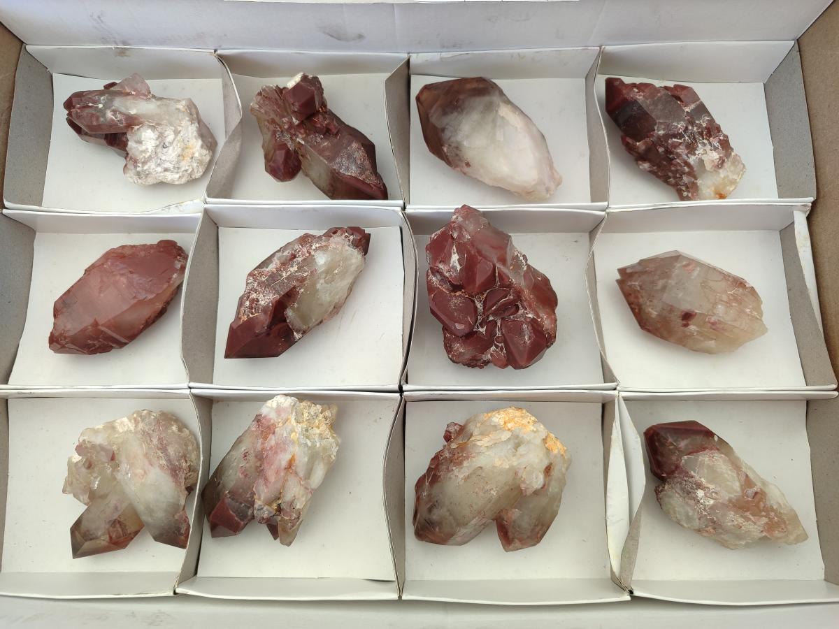 Natural Red Hematoid Quartz Crystal Clusters x 12 From Karoi, Zimbabwe