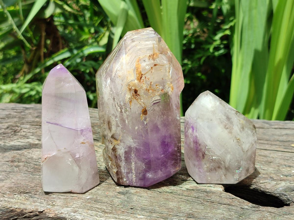 Polished Smokey Amethyst Window Crystals x 3 From Akansobe, Madagascar